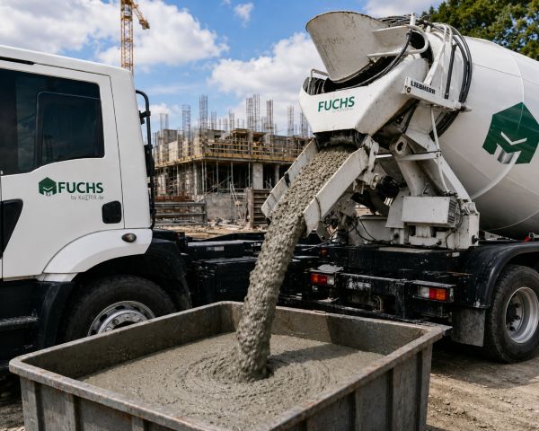 Concreto usinado sendo lançado na obra